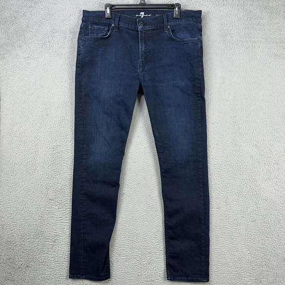 7 For All Mankind Paxtyn Mens Skinny Jeans 38 Blue Dark Washed Stretch 5 Pocket